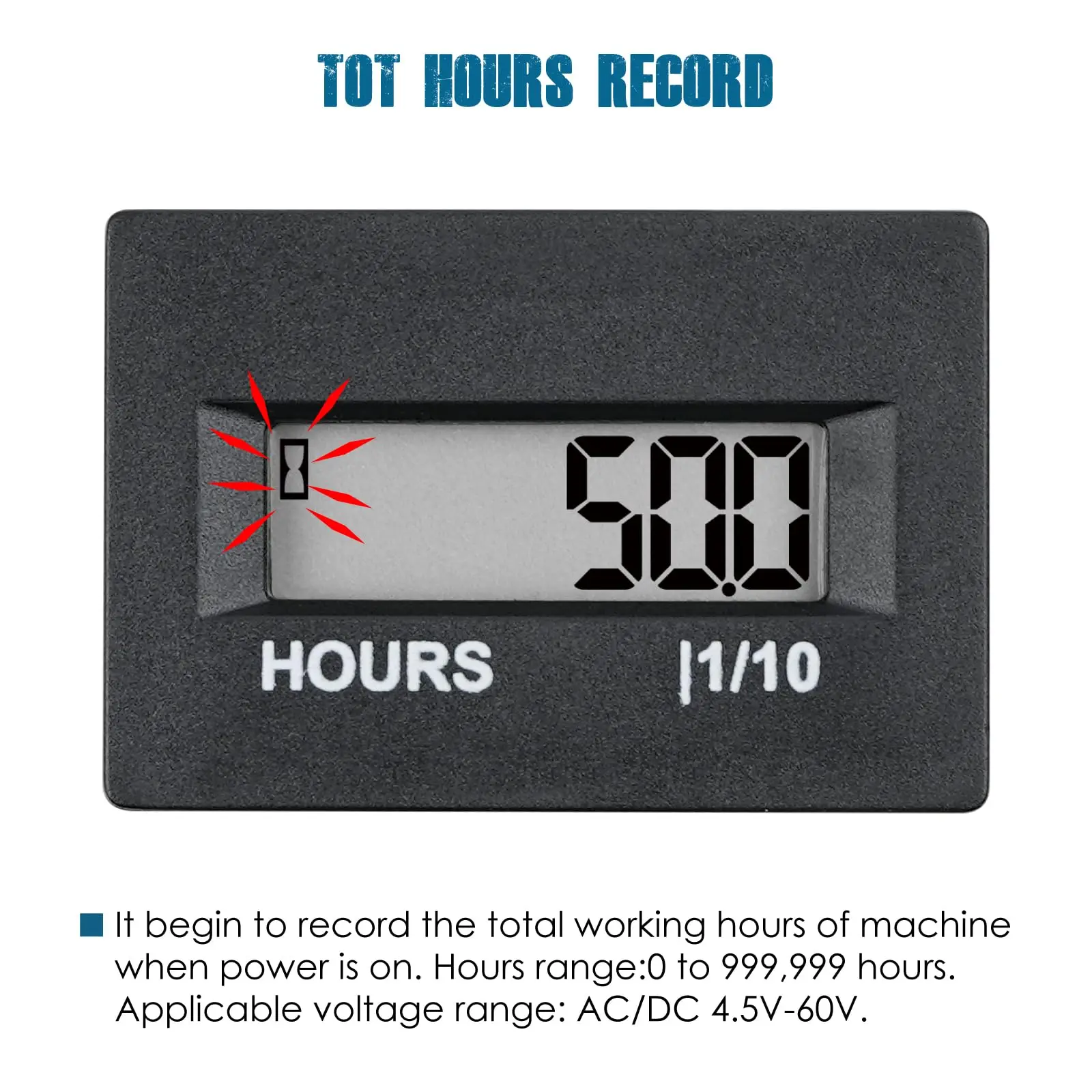Waterproof Digital Hour Meter Hour Meter Counter Powered Engine For DC 4.5V 12V 24V 36V 40V 60V RL-HM010A