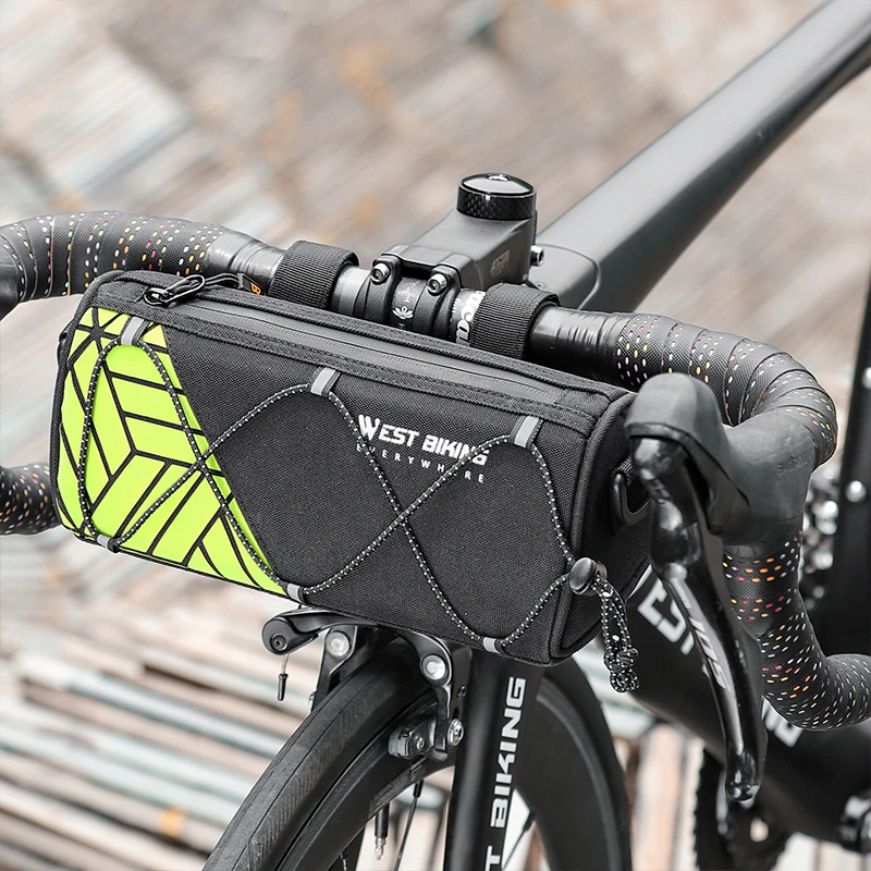 WEST BIKING Portable Bicycle Handlebar Bag 1.3L Reflective Waterproof Cycling Bag Casual Crossbody Bag MTB Road Bike Accessories