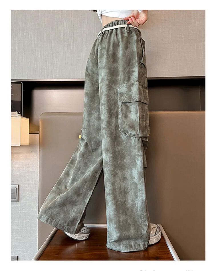 Baby Girl Pants 2024 New Girls Pant Loose Cargo Casual Pants Medium and Large Children Spring and Autumn Camouflage Fashion Pant image 4
