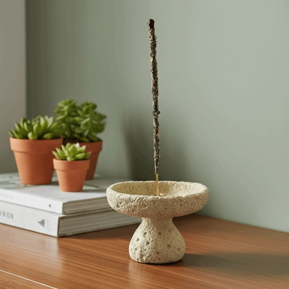 

Concrete Texture Cement Incense Burners with 9 Holes Moon Surface Design Incense Stick Stand Multi-functional Decorative