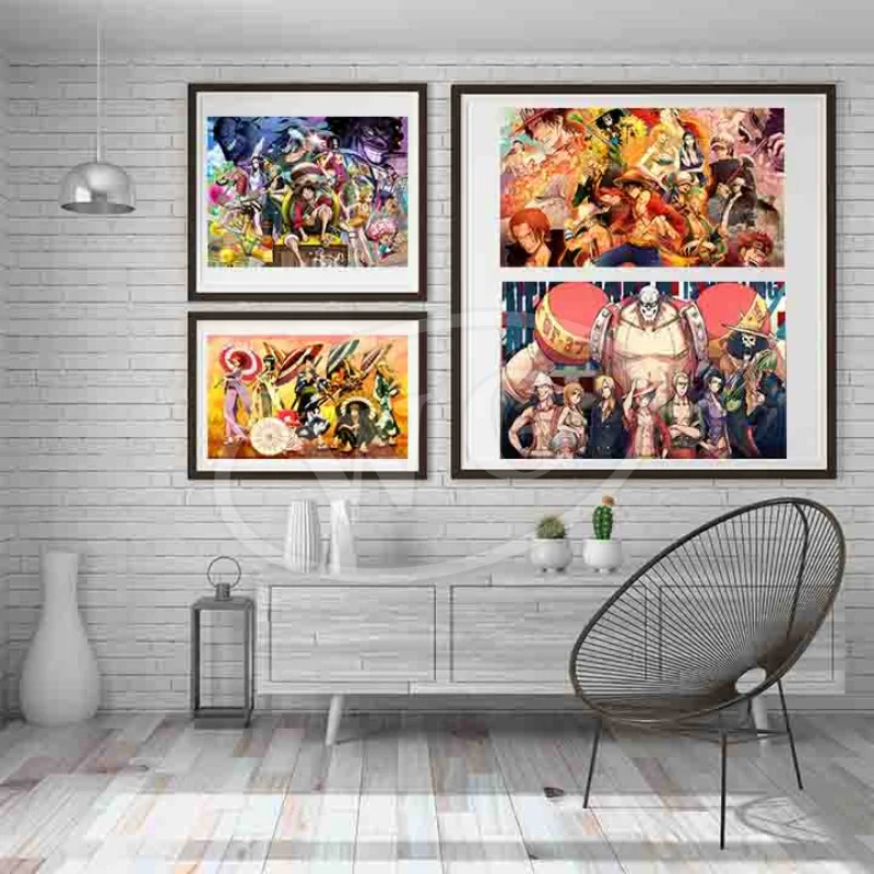 New Canvas Painting One Piece Anime Figure Monkey DLuffy Roronoa Zoro Nico Robin Print Picture for Bedroom Christmas Decor Gifts