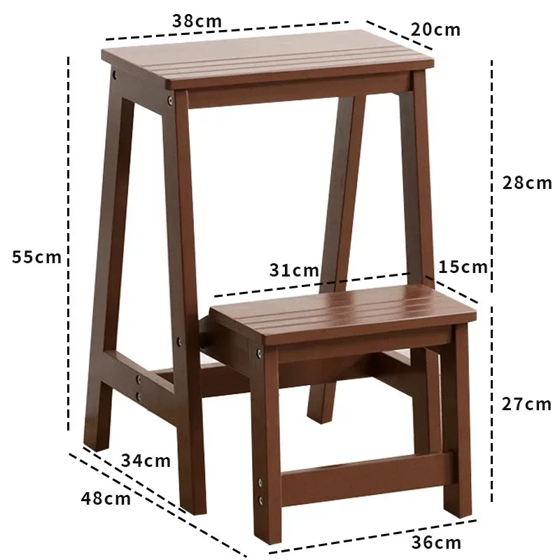 Scala da arrampicata a due gradini in legno massello Sgabello creativo per scaletta a doppio scopo per interni Sgabello pieghevole multifunzionale Ispessimento domestico