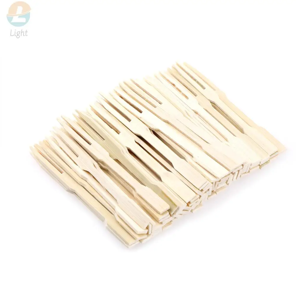 

100 PCS Pure Disposable Wooden Fruit Fork Dessert Cocktail Fork Set Party Home Household Decor Tableware Supplies