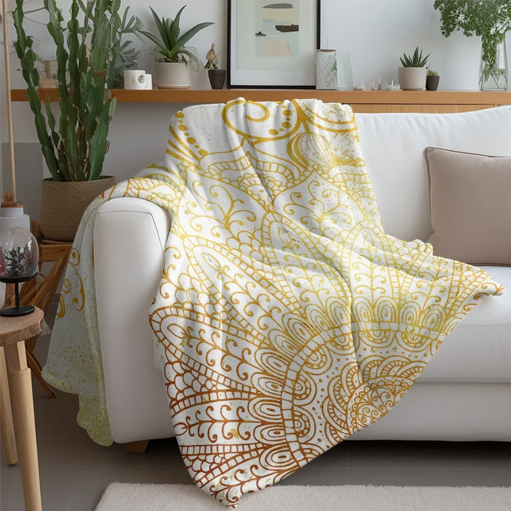 Boho Mandala Snowflake Throw Blanket Textured Fleece Throw Blanket for Couch Sofa Bed Decorative Throw Blankets