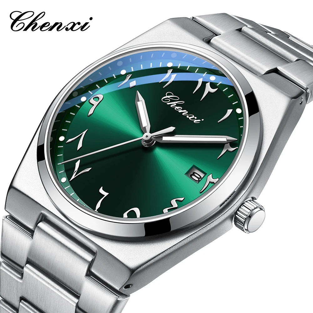 CHENXI Reloj de pulsera para hombre con números arábigos orientales, relojes luminosos informales de negocios para hombre, calendario, reloj de cuarzo resistente al agua para hombre