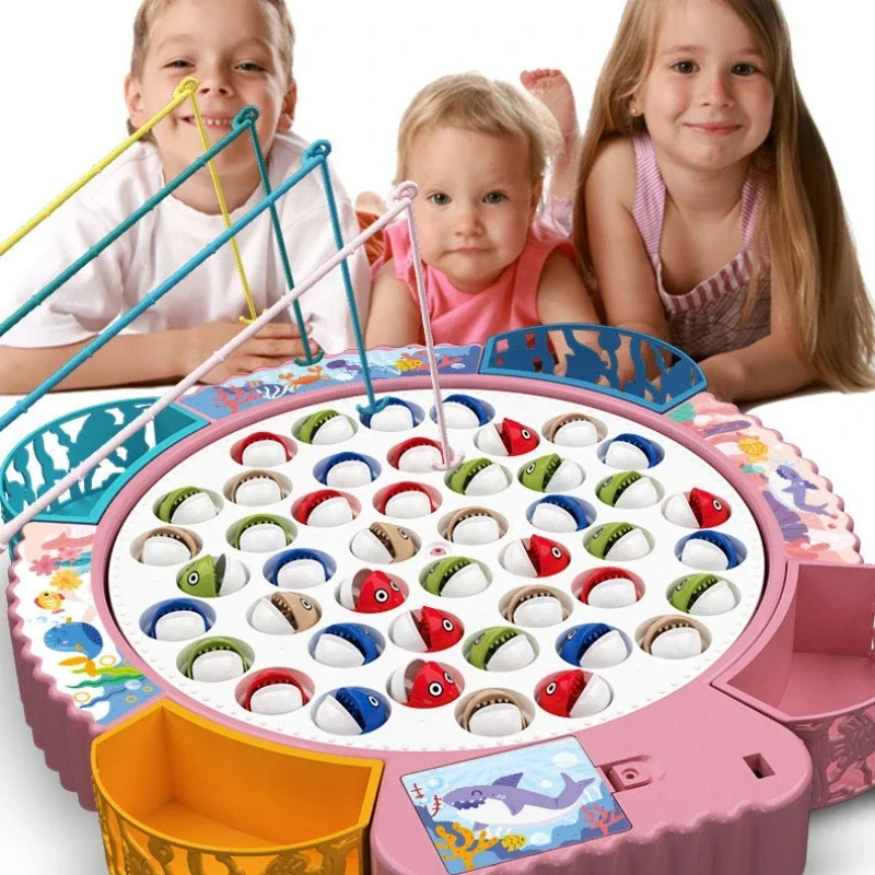 Giocattolo magnetico per disco da pesca con rotazione musicale, cognizione della vita marina, numero di colore, giocattolo educativo per bambini, divertente gioco di pesca elettrico