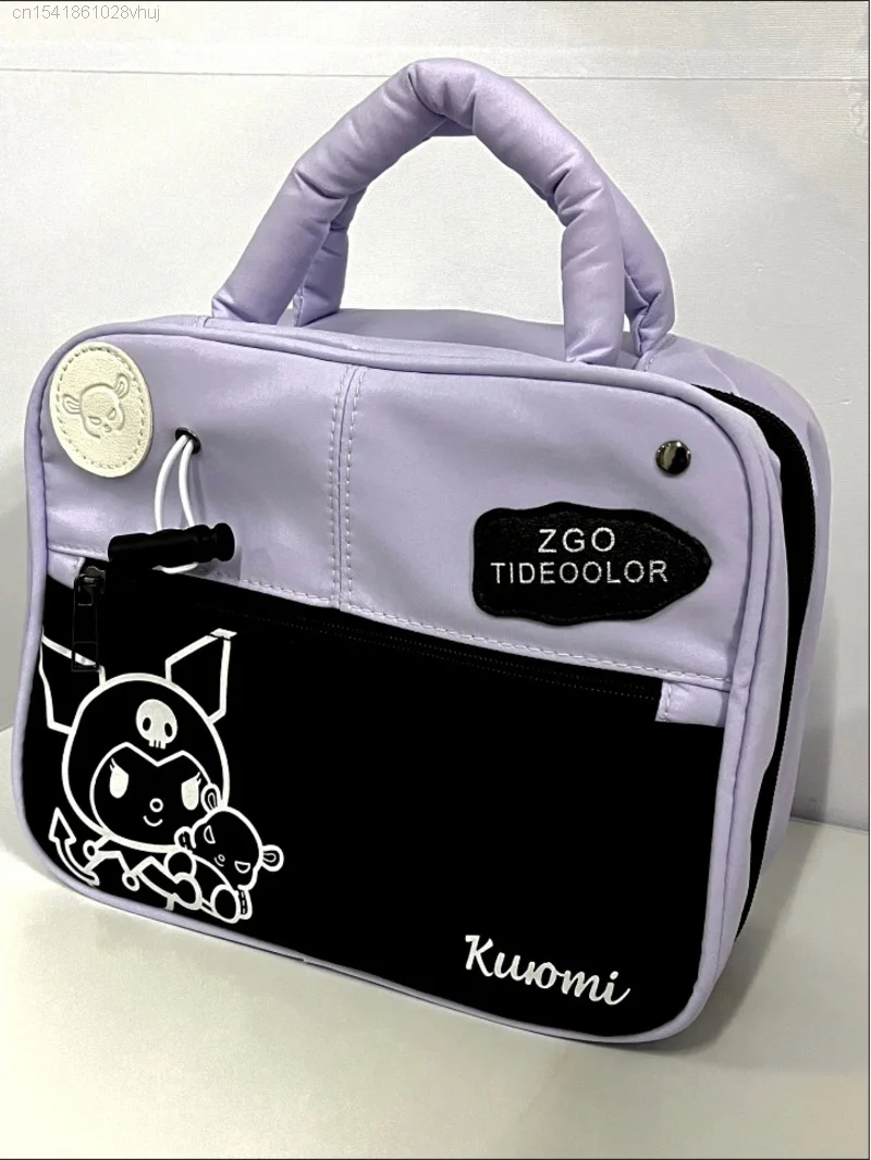 Sanrio Kuromi Large Capacity Portable Travel Makeup Bag Wallet Purse Tote Kawaii Anime Cosmetic Bag Women Messenger Bag Y2k Girl