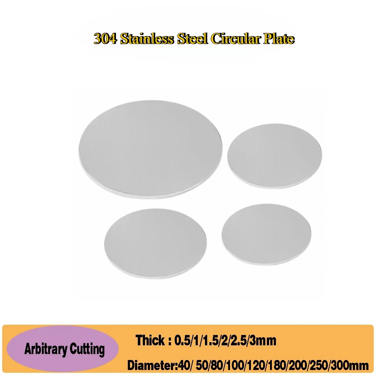 

304 Stainless Steel Circular Plate/ Circular Disc/Diameter:40/ 50/80/100/120/180/200/250/300mm