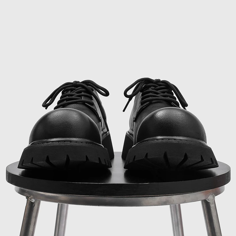 Men Thick Soled Big Head Business Workwear Casual Shoes Lychee Patterned Round Toe Wedding Derby Shoes