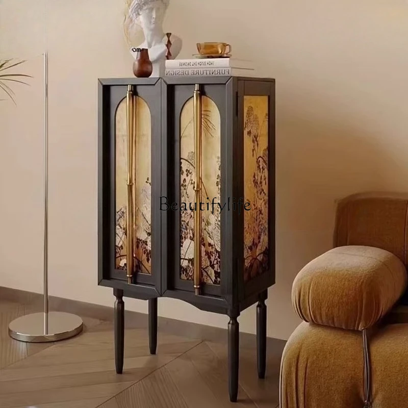 

American retro painted solid wood dining side cabinet French light luxury living room decorative cabinet