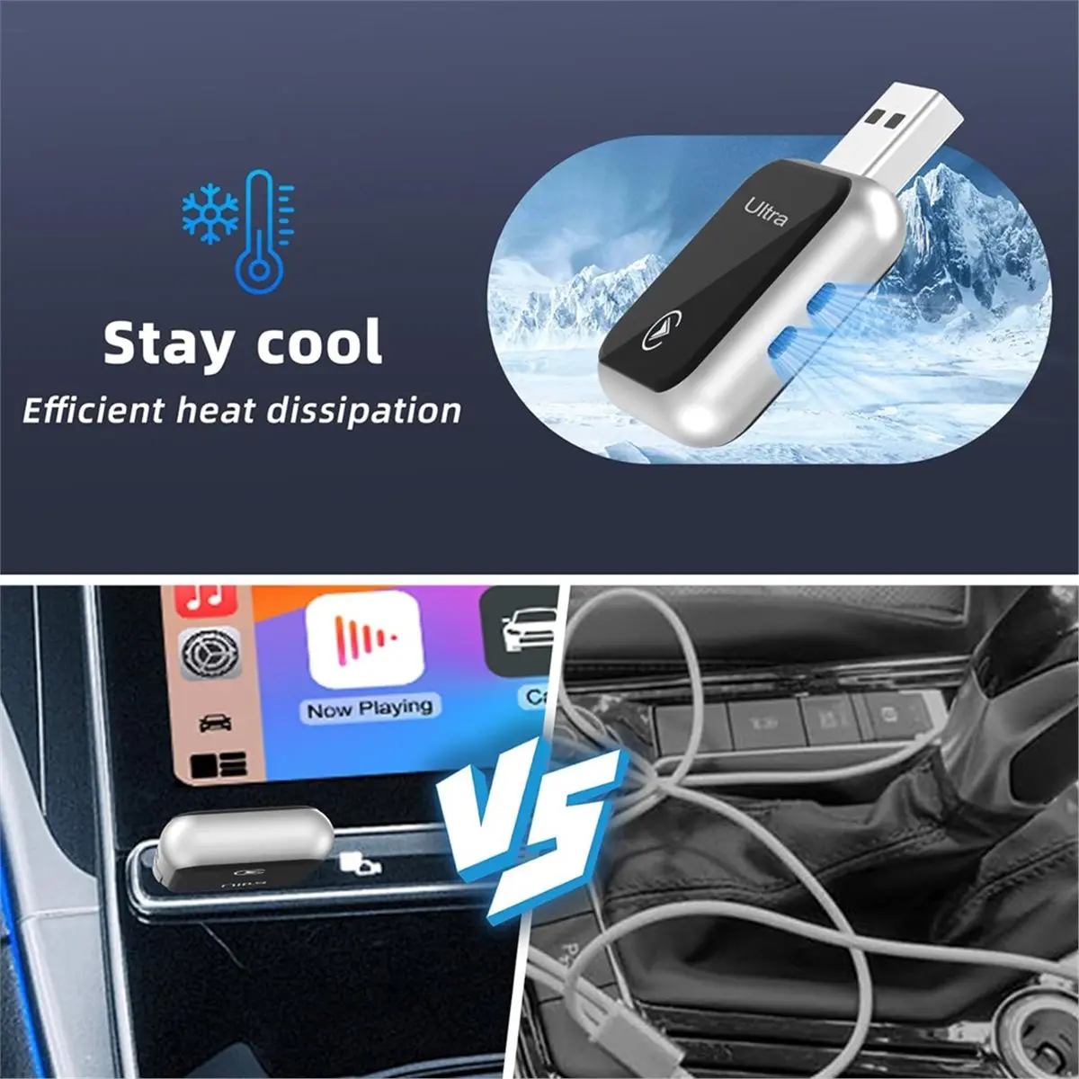 A48U CarPlay Wireless Adapter,Mini USB Design for Cars with Wired CarPlay,Plug and Play,Fast and Stable Connection for