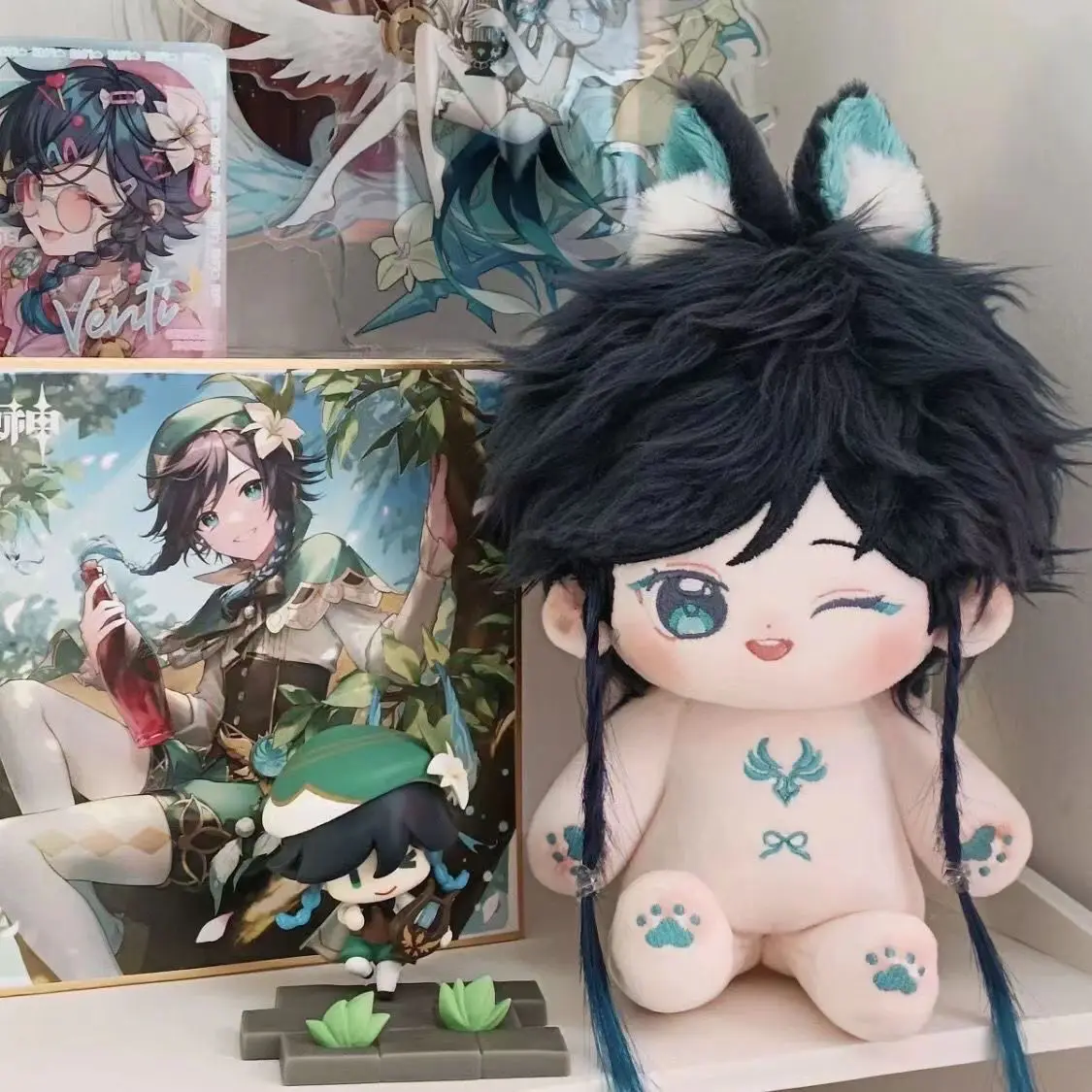 Dress-up Cotton Doll 20cm Genshin Impact Venti Stuffed Plush Pendant Toys for Kids Adult Collectible Gift Animation Game Fans