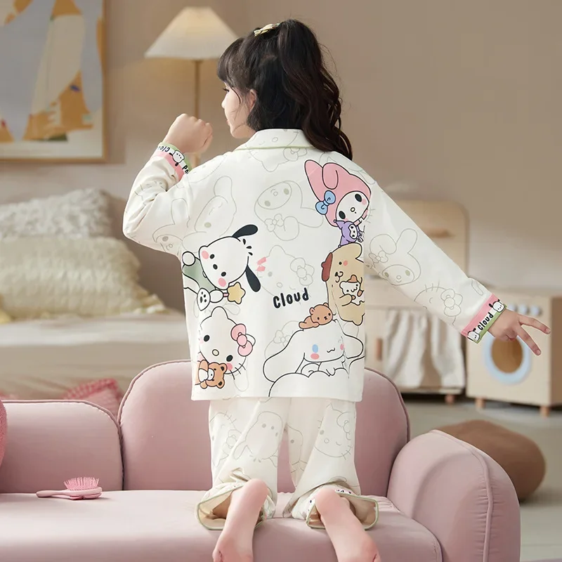 Hot Sanrios Princess Girl Autumn and Winter Pajamas Suit Kawaii Kuromi Hello Kitty Child Household Clothes Cartoon Cute Fashion