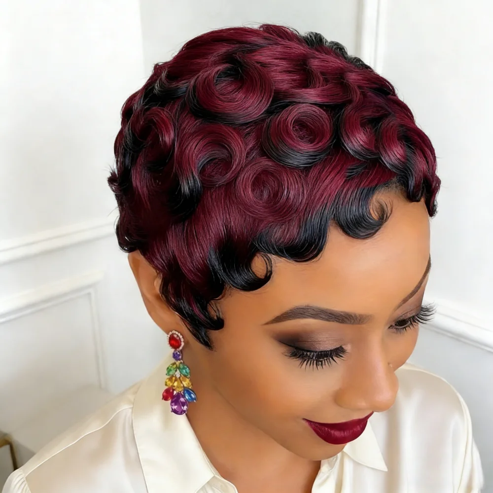 full machine made Pixie Cut Human Hair Wig, Voluminous Waves No Maintenance Required For Everyday, Comfortable & Beautiful Look,
