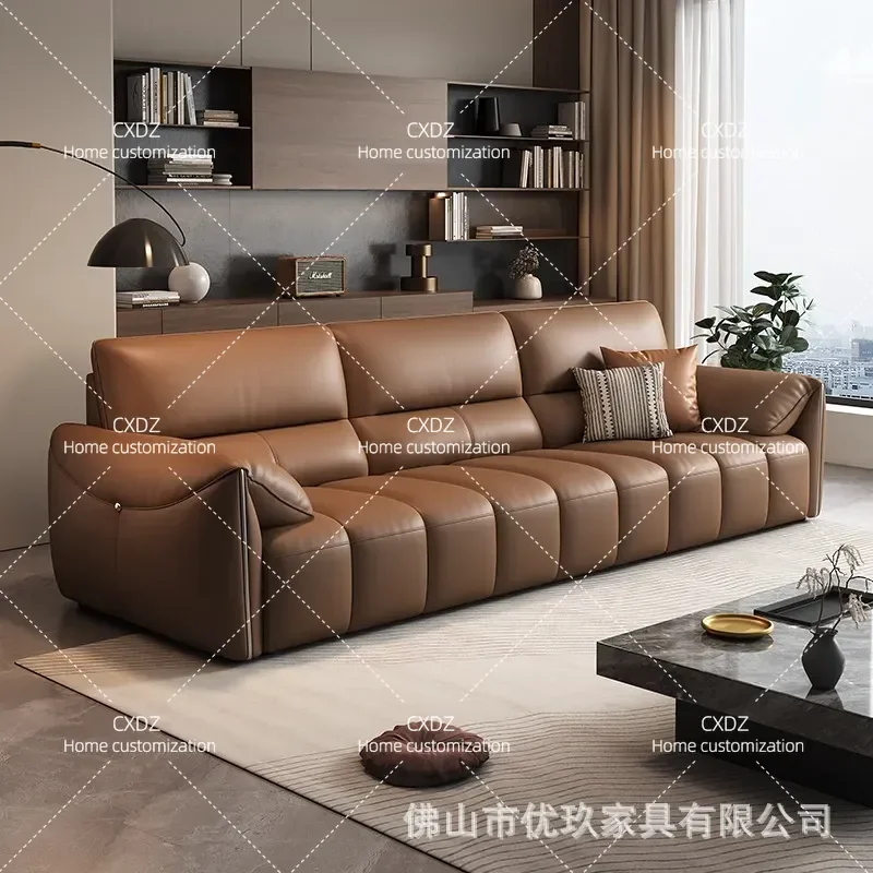 Italian Light Luxury Minimalist First Layer Cowhide Sofa Living Room Small Apartment Simple Modern High End Piano Key Leather