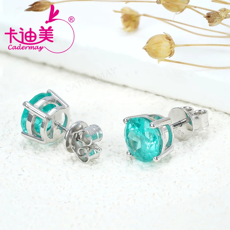 

Round Lab Grown YAG Paraiba Color Stone With Inclusions For Women S925 Sterling Silver Earrings Fine Jewelry