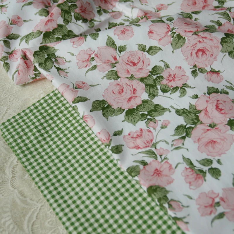 160x50cm Customized Pink Rose Summer Flower Twill Cotton Fabric Dress Clothing  Handmade DIY Cloth