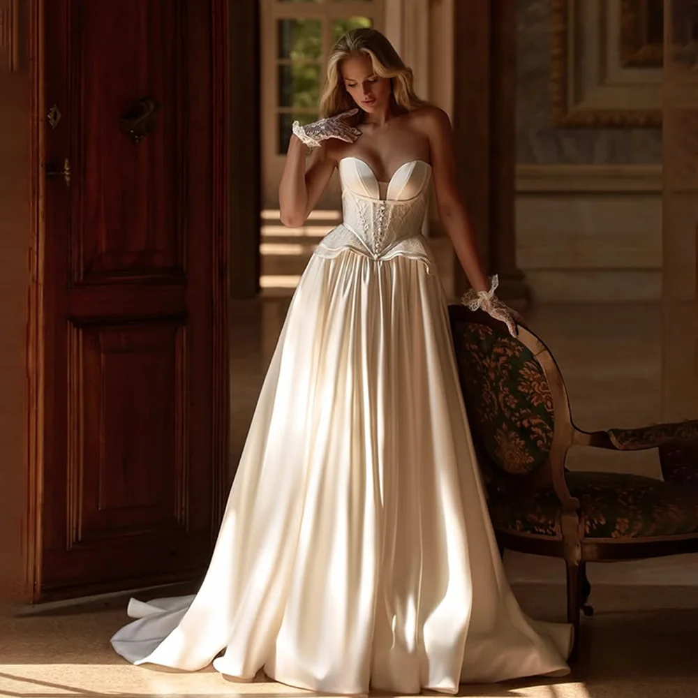 

Элегантные свадебные платья с аппликациями, милое свадебное платье трапециевидной формы с длинным шлейфом для свадьбы, платья невесты по индивидуальному заказу