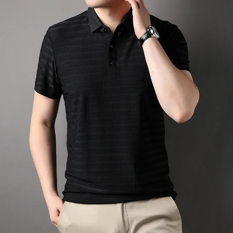 Summer Men's Polo-Shirt Polka Dot Slim Fit Comfortable Soft Skin-Friendly Non-Marking T-Shirt Simple Solid Color S6012