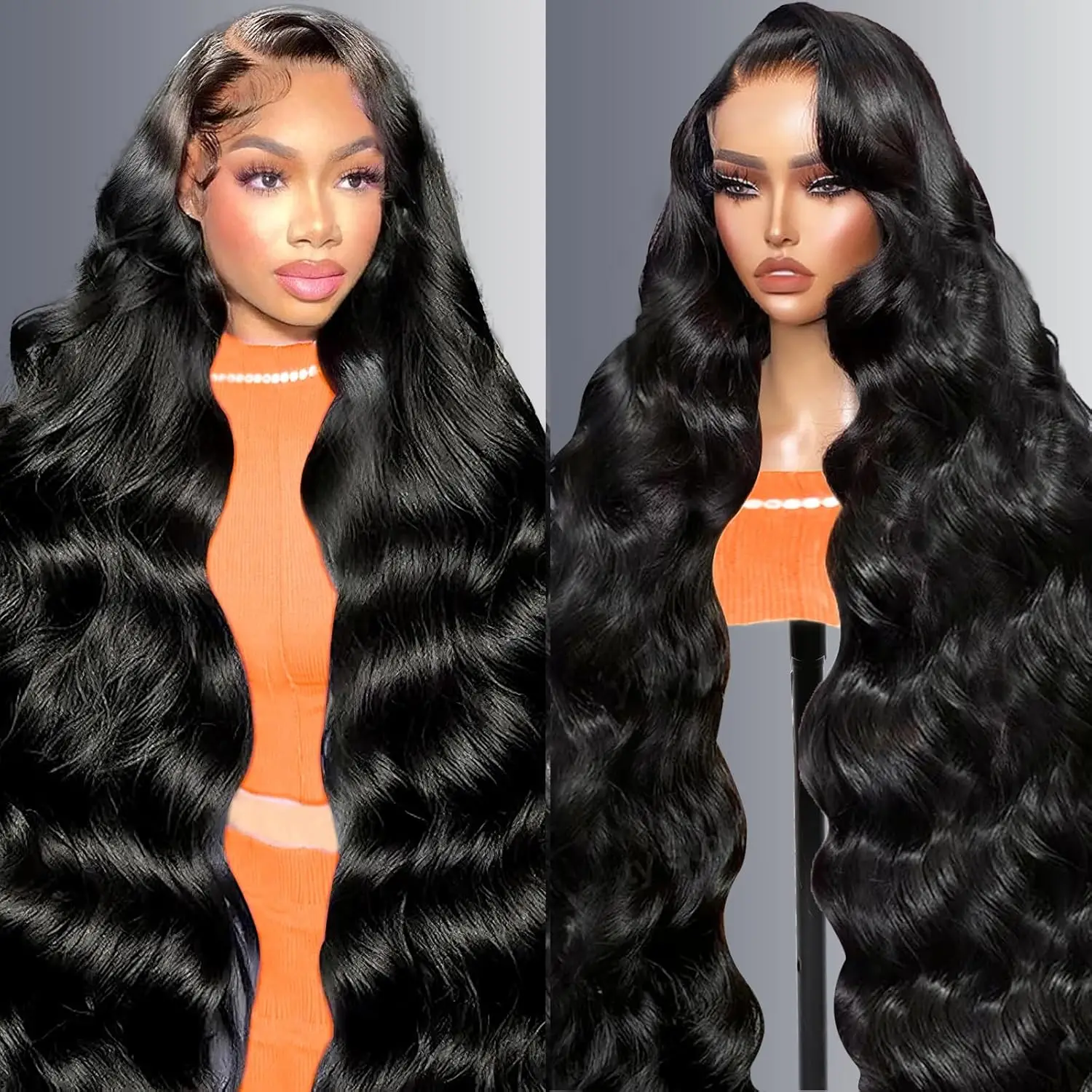 

28 Inch 13x6 Body Wave Lace Front Wigs Human Hair Pre Plucked 200 Density HD Transparent Lace Frontal Wigs Human Hair For Women Natural Black Color