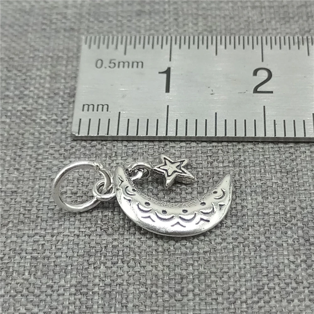 2 Pieces of 925 Sterling Silver Celestial Moon and Star Charms 2-sided for Necklace Bracelet