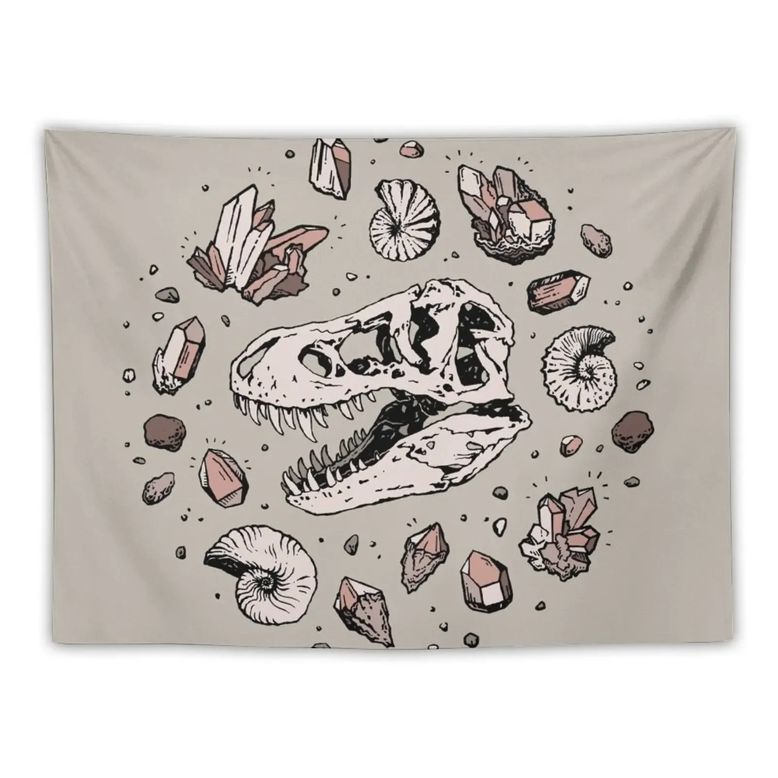 Geo-rex Vortex | Rose Quartz | Dinosaur Skull Fossil Art Tapestry Decor Home Wall Hangings Decoration Tapestry