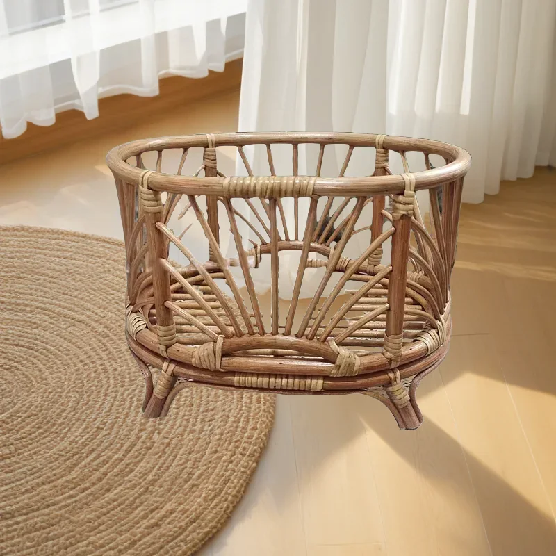 دعائم تصوير للأطفال حديثي الولادة - كرسي سلة من الخيزران بتصميم عتيق وسرير ملحقات خلفية لالتقاط الصور للفتيات والفتيان #2