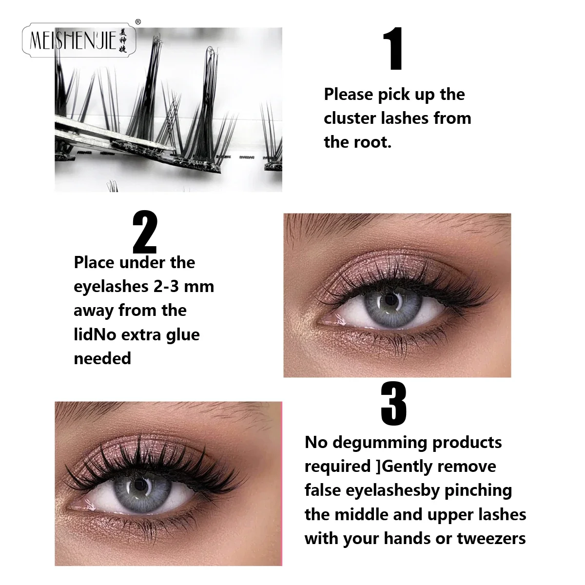Selbstklebende Wimpern, 100 Stück, DIY-Cluster-Wimpern, kein Kleber erforderlich, einzelne Wimpernverlängerung, Make-up-Tools, künstliche Wimpern