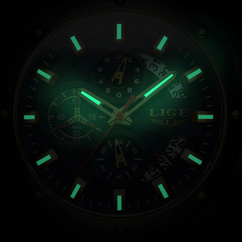 LIGE Top Brand Men\'s Watches Luxury Sports Silicone Quartz Wristwatch Waterproof Luminous Chronograph Watch for Men Date Clock