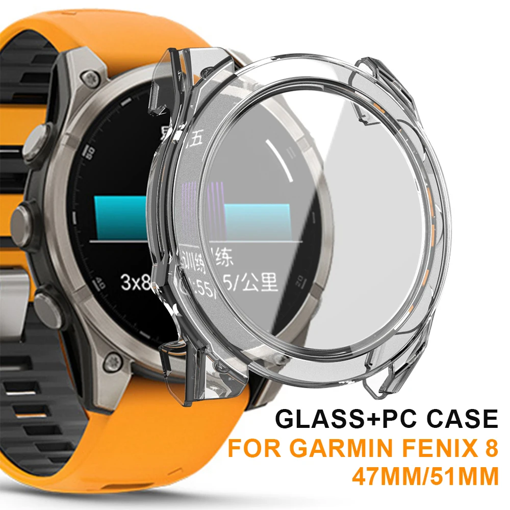 Tempered Glass Watch Case For Garmin Fenix 8 47mm 51mm All-Around Screen Protector Hard PC Bumper Cover For Garmin Fenix8