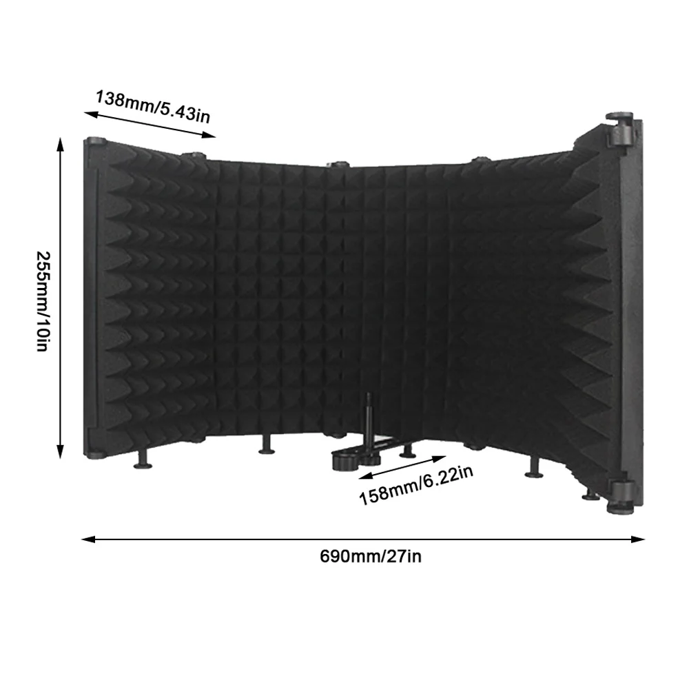 5-Panel Microphone Isolation Shield High Density Absorbent Foam Professional Collapsible Shield for Podcast Studio