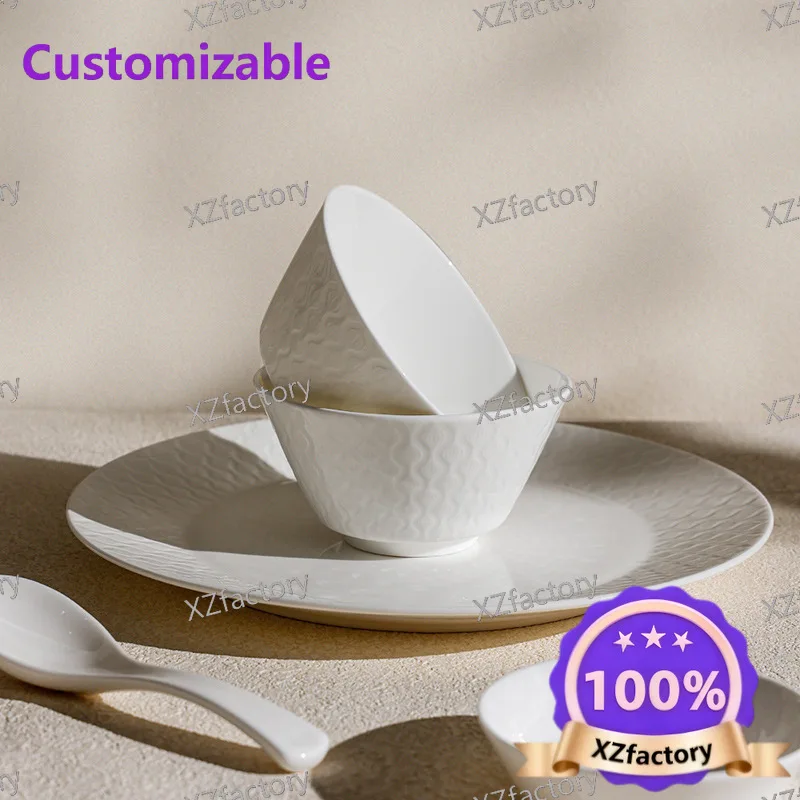 Factory Direct 2026 Top Rated Loose Hair Porcelain Hua Deng Bone China Tableware Embossed Underglaze Color Tableware