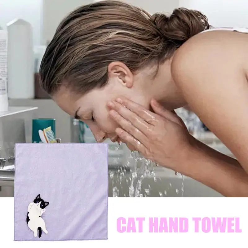 Hand Towel Small Hand Towel For Kids Cat Pattern Pocket Hand Towel Cartoon Cat Pattern Hand Towel For Hands Face Body