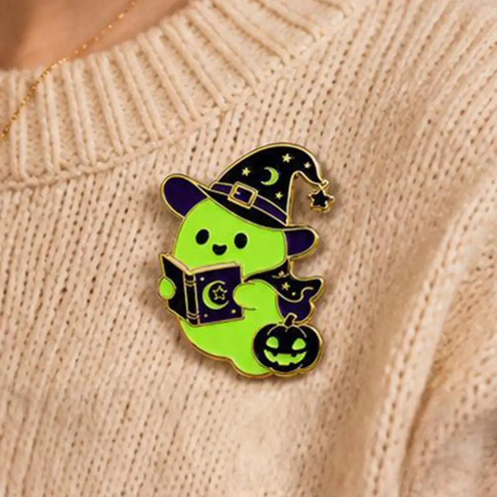 Halloween Witch Hat Ghost Enamel Brooch, Glow-in-the-Dark Cartoon Ghost Pin Holiday Badge for Sweaters Jackets Decoration