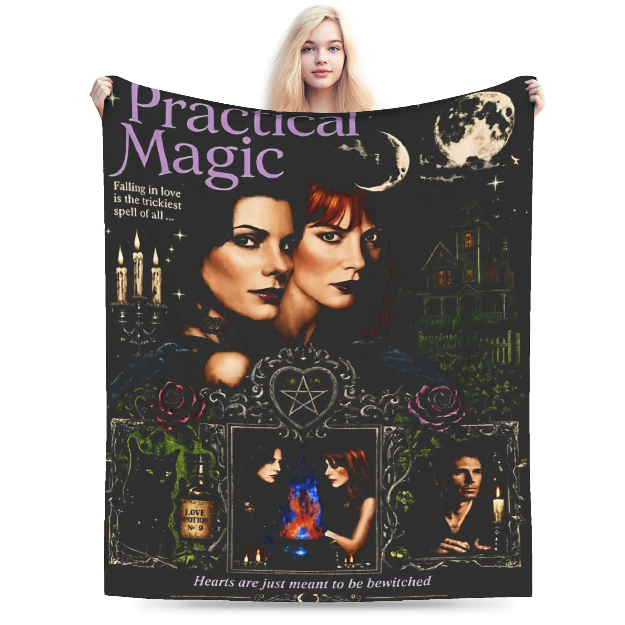 Practical Magic 2 Witchcraft Witchy Romance Moon Magic Pentagram Merch Blanket Coral Fleece Plush  Throw Blanket Rug Piece