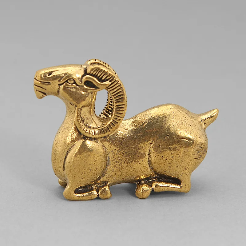 Brass Lucky Pure Copper Zodiac Figurine Creative Antique-Style Wealth-Bringing Small Goat Paperweight