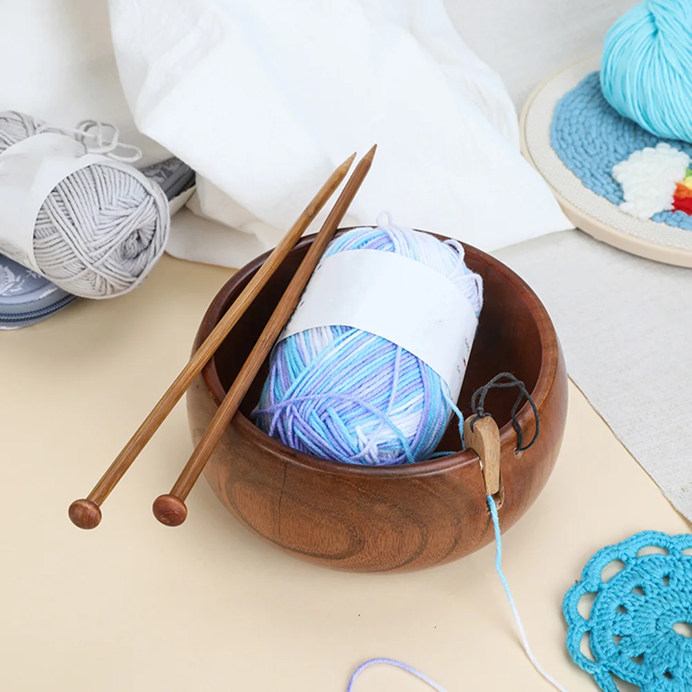 

Деревянная миска для хранения пряжи, утолщенный прочный органайзер для вязания пряжи, крючок для вязания, контейнер для хранения в винтажном стиле