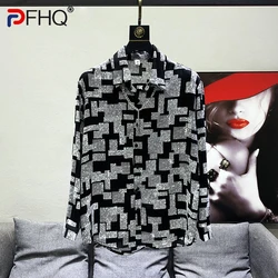 PFHQ Trendy Printed Pattern Original Niche Design camicie Casual da uomo manica lunga alta qualità elegante lusso sociale 2023 top