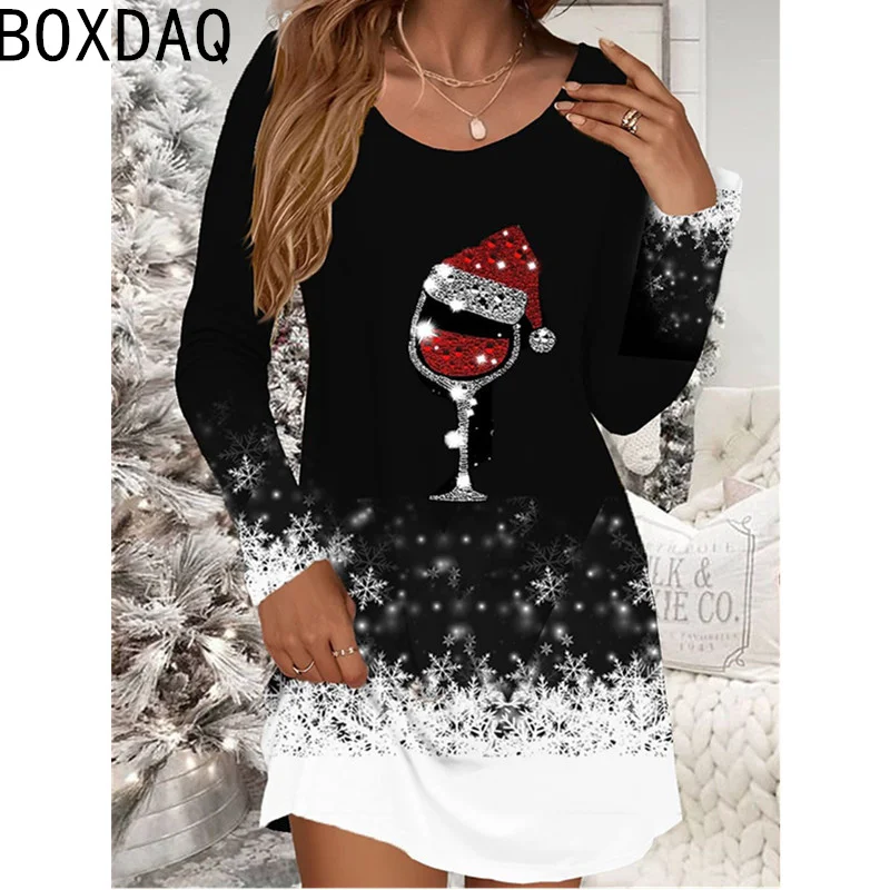 New Hot Selling Christmas Dress Autumn Long Sleeve Casual A-Line Dress Merry Christmas Party Dress For Women Big Size Vestidos