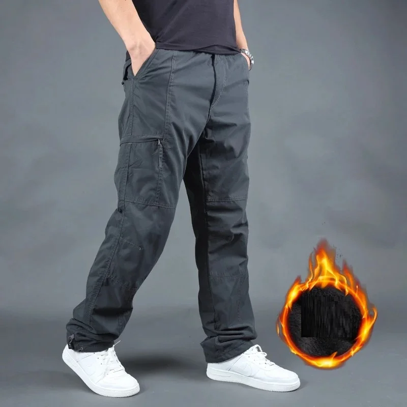 

Winter Thick Cargo Pants Men Fleece Warm Casual Cotton Pants Male Classic Baggy Workout Tactical Military Trousers Mens Joggers