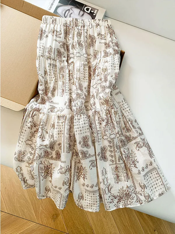 Retro Floral Print A-Line Midi Skirt Women's High Waist Full Circle Long Dress Drapey Slimming Elegant Umbrella Skirt