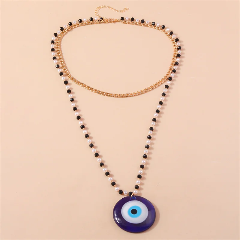 Aihua Boho Kreative Blaue Türkische Glück Bösen blick Anhänger Halsband Halskette für Frauen Unregelmäßige Perle Kette Y2K Schmuck Zubehör – Detail 6