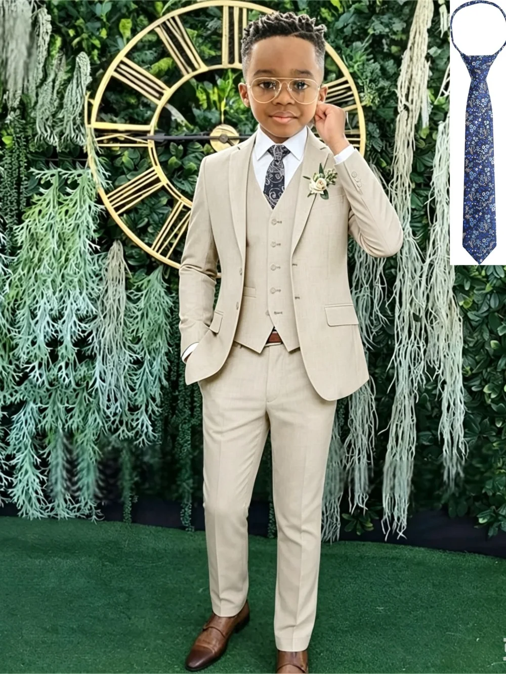 Hot Sale Kids Linen Formal Suit Set 4 Pieces Summer Wedding Wear Comfortable Notched Lapel Boys Suits For Banquet Party 3-14T