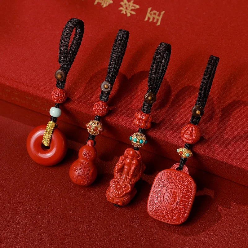 Natural Raw Ore High Content Cinnabar Red Sand Pendant Handmate Pixiu Ping An Buckle Benmingnian Car Keychain