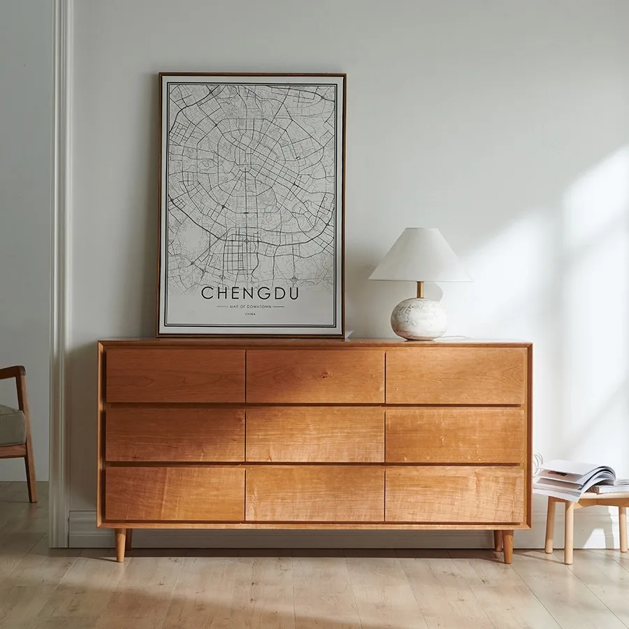 

Customizable Nordic Cherry Japanese Storage Cabinet Bedroom Multifunctional Chest