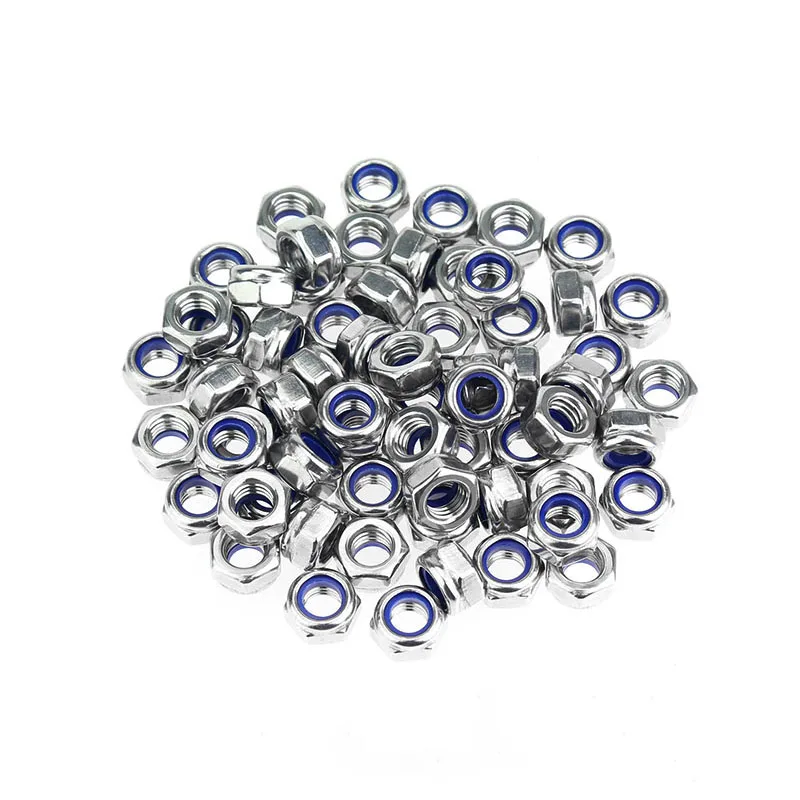 DIN985 Hex Nylon Lock Nuts M3 M4 M5 M6 M8 M10 304 Stainless Steel Locknut Self-locking Nut for Bolts Screw Hardware Accessories