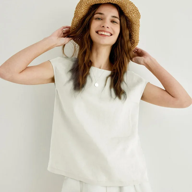 تي شيرت نسائي مقاس كبير من الكتان 100% تي شيرت غير رسمي بأكمام قصيرة ملابس خروج أساسية ملابس صيفية يابانية هاراجوكو بولوفرز #4