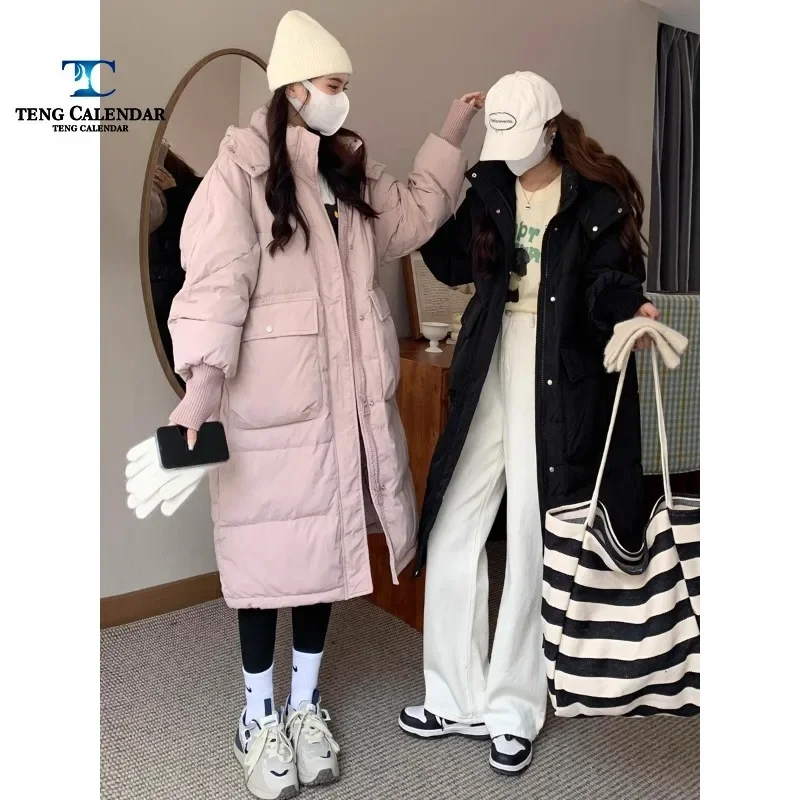 Fashion Plus Size Maternity Cotton Jacket, Long Knee Length Loose and Thick Hooded Jacket, Women's Winter New 2024