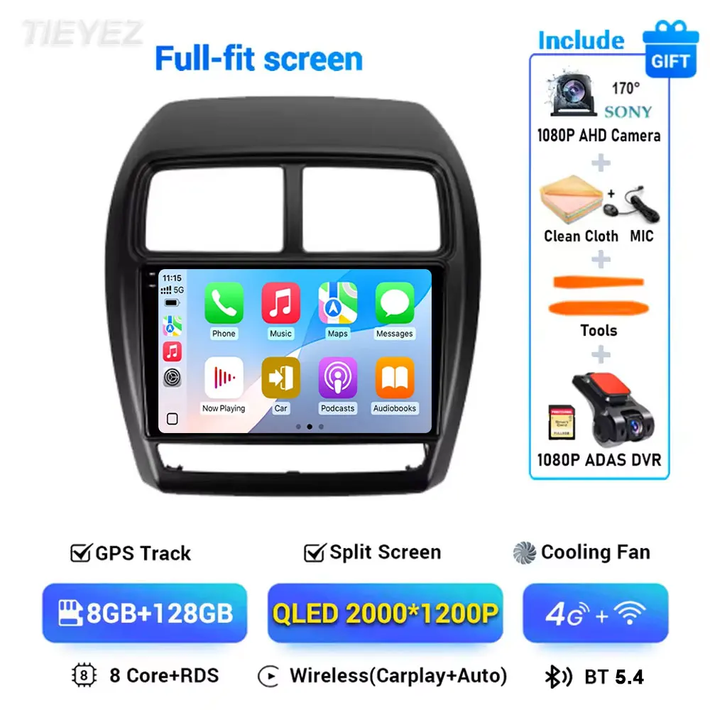 Voor Mitsubishi ASX 1 2016-2023 Android 15 Linksgestuurde Carplay Auto GPS Autoradio Navigatie Multimedia Video speler 4G BT