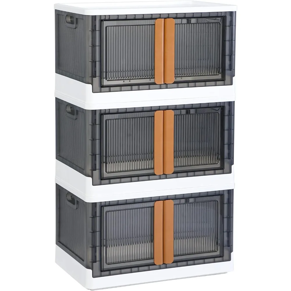 

19 Gal Storage Bins with Lids - Collapsible Storage Bins,Stackable Toy Storage, Foldable Plastic Storage Container with Door